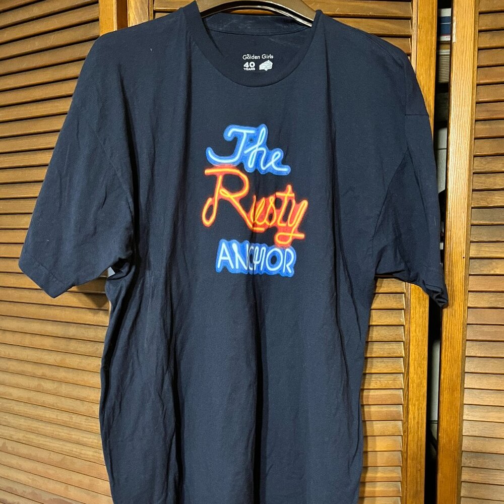 GOLDEN GIRLS Mens 2XL Black Graphic T‎ Shirt The Rusty Anchor Neon Logo Tee